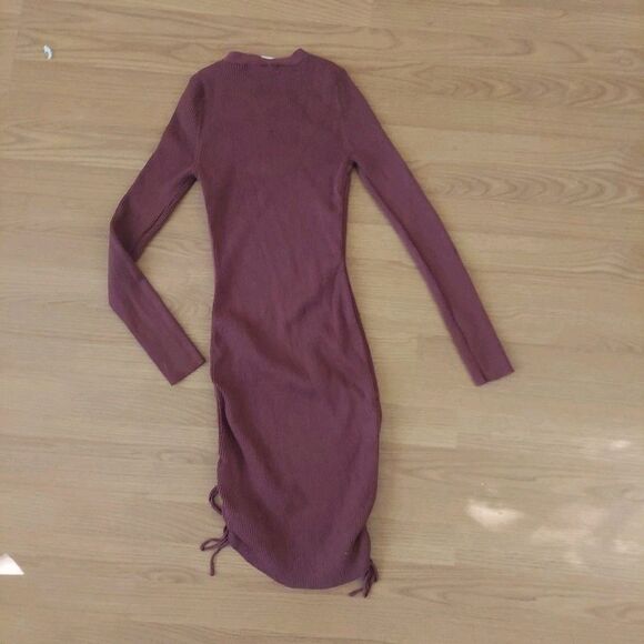 Planet Gold Brown Ribbed Knit Knee Length Bodycon Sweater Dress Sz Large - Picture 6 of 8